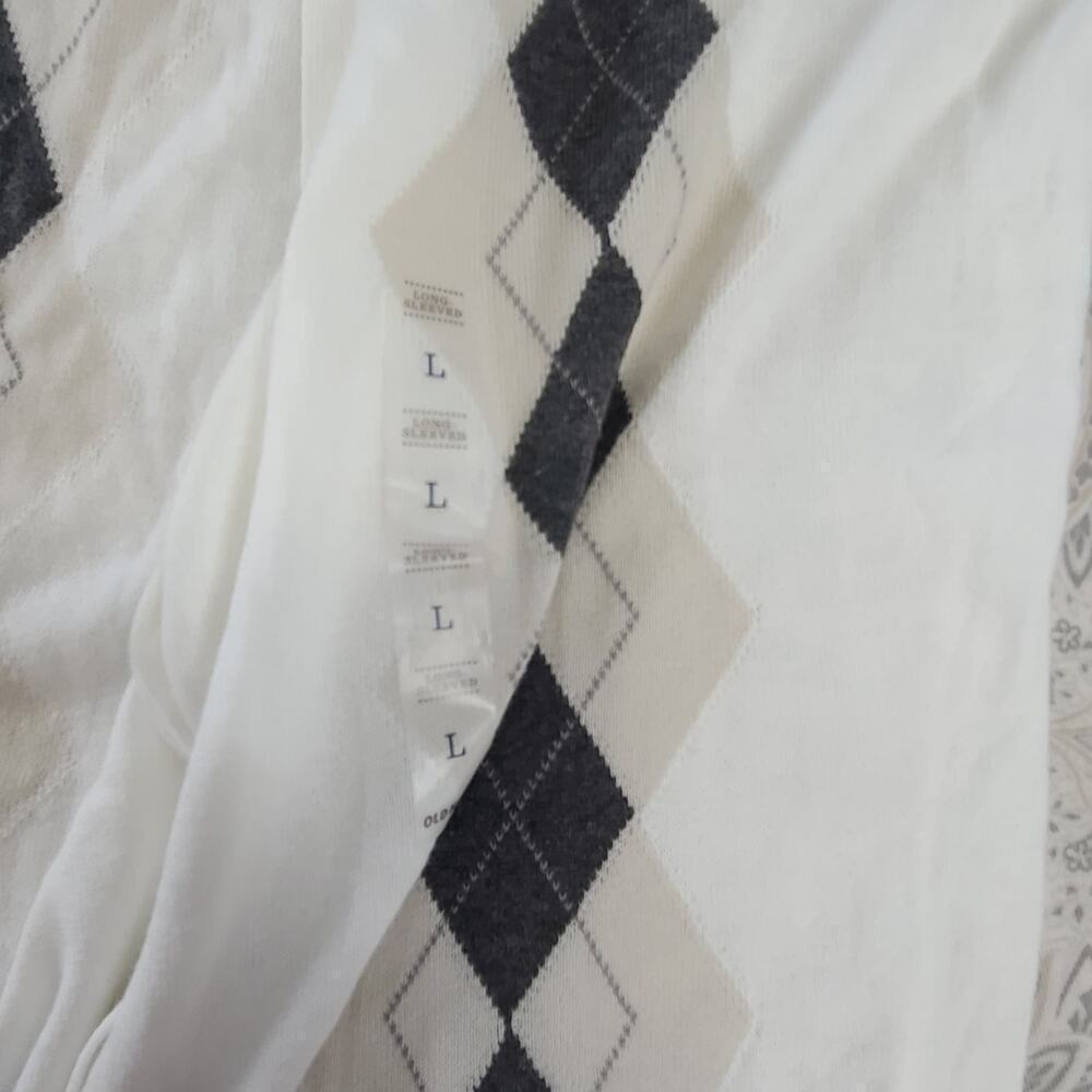Old Navy Y2K women's cardigan white Argyle NWT Size Large Light academia Preppy - Picture 4 of 9